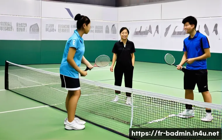 초보자를 위한 배드민턴 라켓 추천 - **Prompt for image generation:** "A bright, clean badminton specialty store. A diverse group of enth...